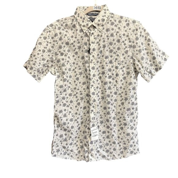 NWT Nordstrom Trim Fit Floral Print Button Down Shirt Mens Small White Gray - Picture 1 of 8